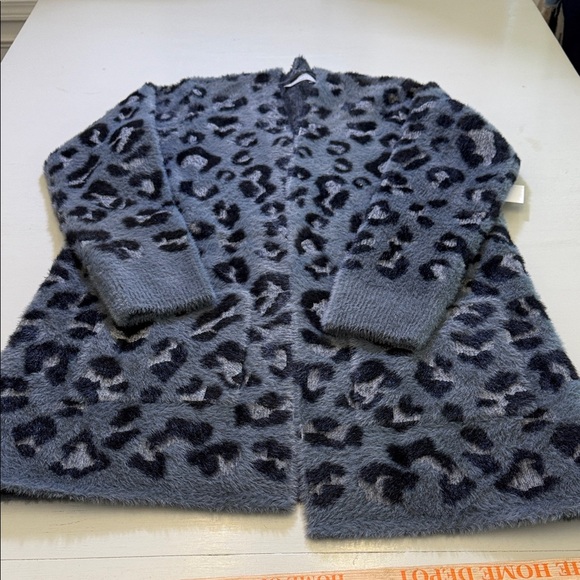 Evolution by Cyrus Leopard Wallie Fuzzy Open Cardigan Sweater Size Small - Picture 6 of 13